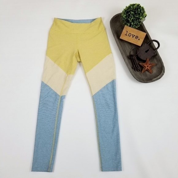 Outdoor Voices colorblock blue yellow 7/8 length activewear leggings womens sz S - Picture 2 of 7